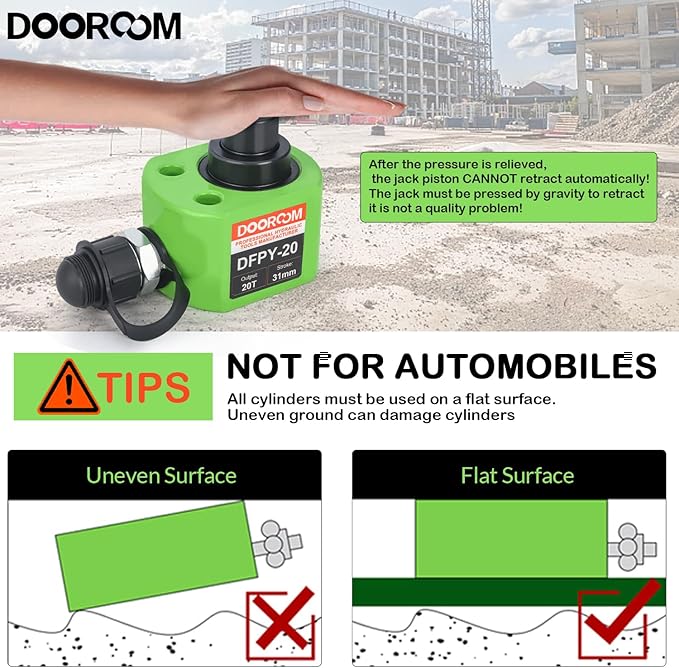 20T 1.2"/30mm Stroke Portable Hydraulic Cylinder Portable Low Profile Jack Sets Multi-Acting Porta Power Ram Jack Kits Lifting Cylinder with CP-180 Hydraulic Hand Pump