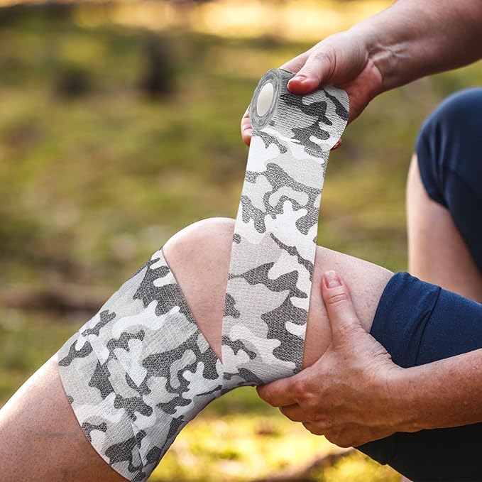 Treela 48 Pack Self Adhesive Wrap Bandage Bulk, 2 Inches x 5 Yards Self Adherent Cohesive Bandage Elastic Athletic Tape Breathable Wound Tape for Stretch Athletic Sports Wrist Ankle(Black Camo)