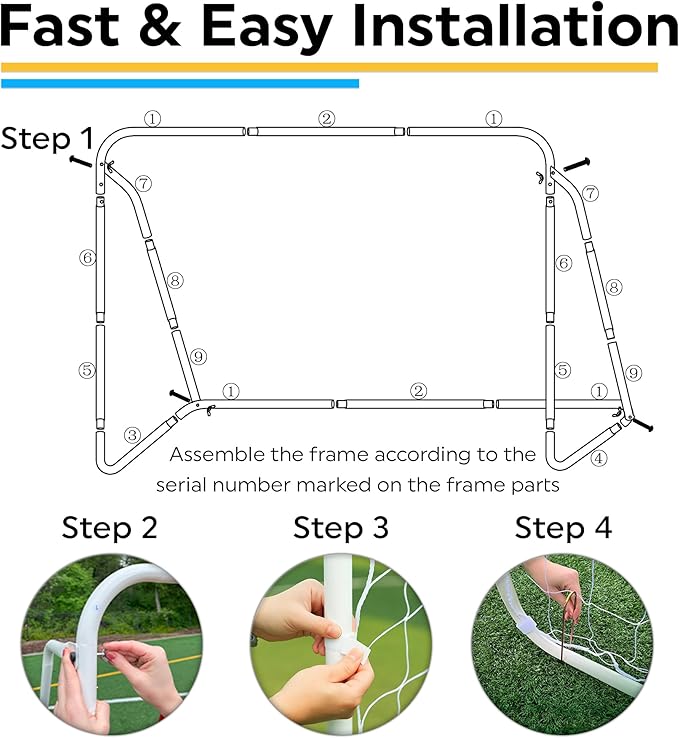 12x6 Ft Kids Soccer Goal for Backyard - Tournament-Style Soccer Net with Galvanized & Rust Free Steel Frame, 36 Straps, Stakes & Carry Bag – All-Weather Portable Goal for Kids for Training