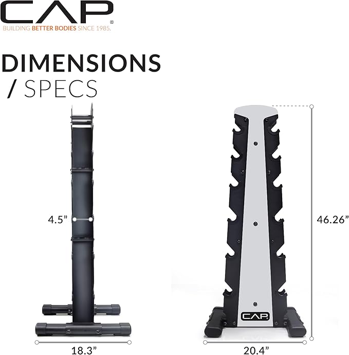 CAP Barbell Rubber Coated Dumbbell Weight Set with Vertical Rack | 100 lb, 150 lb, and 210 lb Options