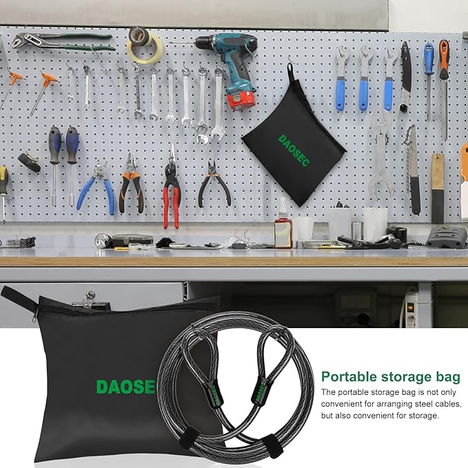 15 ft x 1/2" Heavy Duty Cut-Proof Security Cable | Flexible Vinyl-Coated Braided Steel with Looped Ends | Weatherproof Anti-Theft Locking Cable for Bikes, Gates, Kayaking & Outdoor Equipment