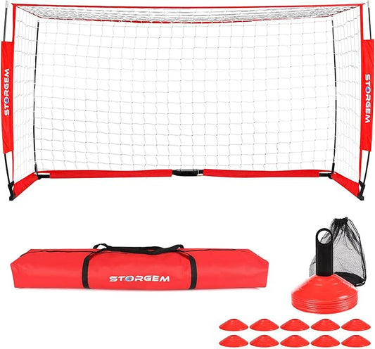 Storgem Soccer Goal,Soccer Net,Soccer Goals for Backyard,with Bow Frame,Collapsible Metal Base and 15 Training Cones