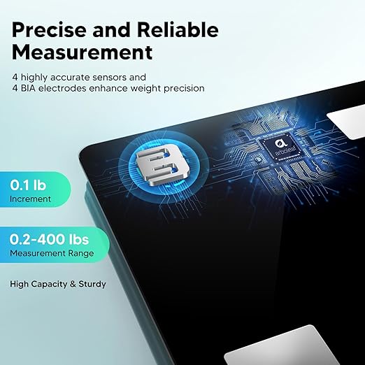 Arboleaf Smart Scale with BMI, Body Fat, Muscle Mass, Digital Bathroom Scale for Body Weight, 14 Body Composition Metrics, Large LED Display, Accurate Weighing Machine, App Sync, 400lbs, 11"
