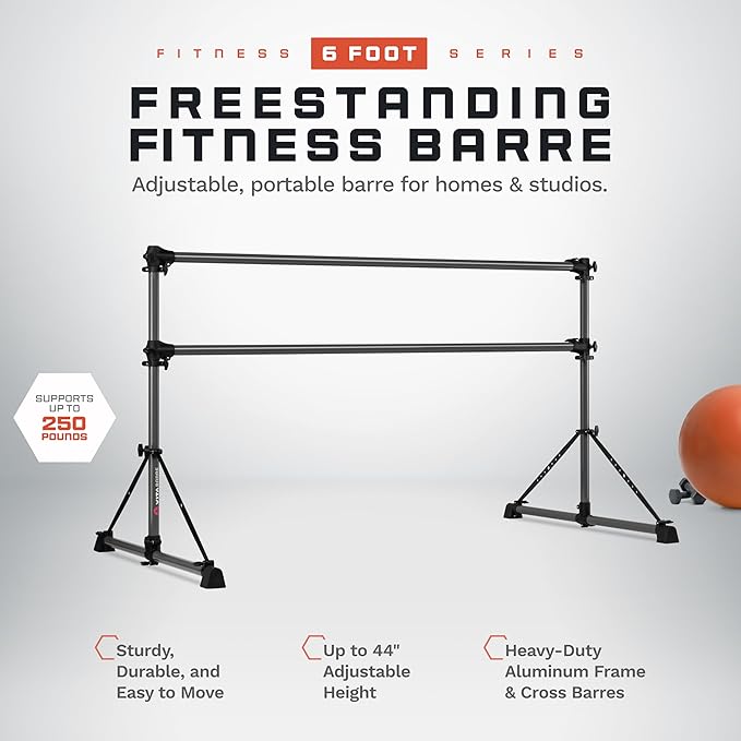 VITA Barre Portable Freestanding Double Ballet Barre, Fit, Dark Mystic Gray, Aluminum | Adjustable Height, Made in USA, Home or Gym Exercise Equipment | Dance, Fitness, Pilates