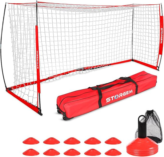 Storgem Soccer Goal,Soccer Net,Soccer Goals for Backyard,with Bow Frame,Collapsible Metal Base and 15 Training Cones