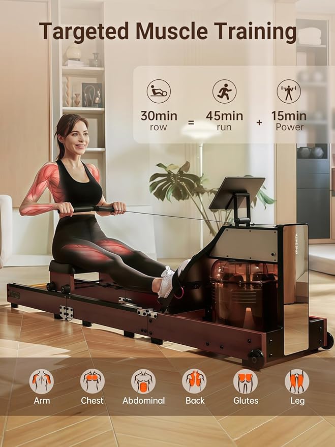 Magnetic/Water Row Machine for Home Rower 331LB Weight Capacity, Folding Rowing Machine with LED Monitor, App Supported, Tablet Holder, Comfortable Seat, Trifold Home Rowing Machine