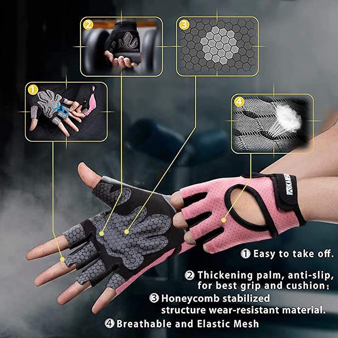 LIFECT Essential Breathable Workout Gloves, Weight Lifting Fingerless Gym Exercise Gloves with Curved Open Back, for Powerlifting, Women and Men