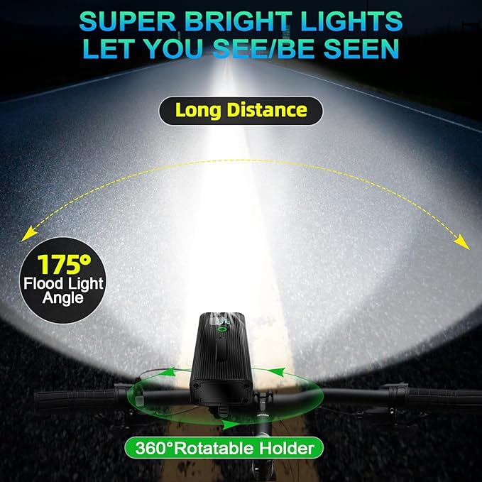 2025 Upgrade Super Bright Rechargeable Bike Lights for Night Riding,6 LED High Lumen 10 Mode Bike Headlight Taillight,360°Rotatable Brackt,Aluminum Front Lights,Runtime 48+ hrs,Shockproof Waterproof