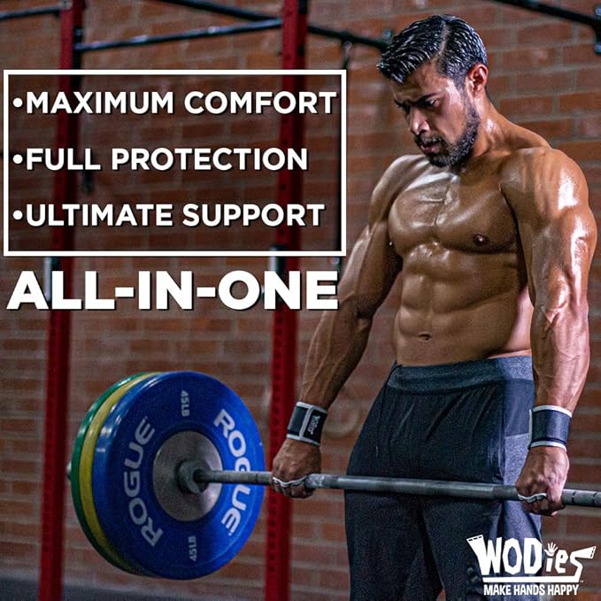 JerkFit WODies Gymnastics & Weightlifting Grips with Wrist Wraps – 3 Hole Versatile Gym Gloves for Pull Ups, Gym Training & Cross Training – Hand Grips Palm Protector for Men & Women