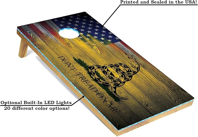 Tailgating Pros American Themed Lightweight Corn Hole Board Set w/Multicolored Built-in LED Lights, Bean Bags and Carrying Case - 4'x2' Cornhole Toss