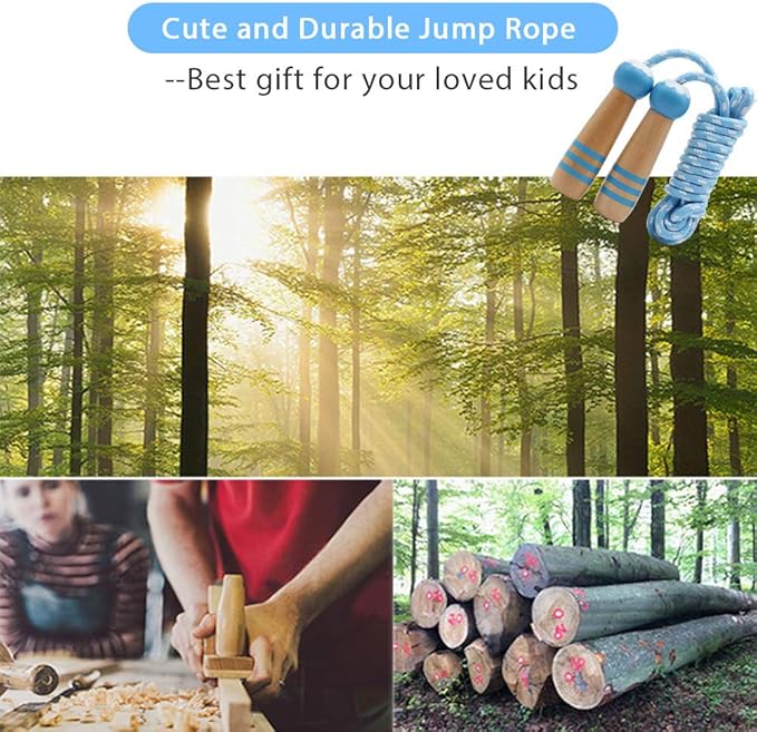 Jump Rope Kids, 7ft Adjustable Cotton Skipping Rope with Wooden Handle for Boys and Girls Fitness Outdoor Exercise