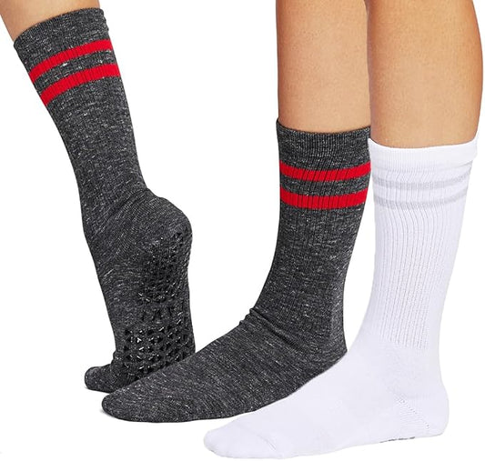 TAVI Kai Fashion Crew Grip Socks - For Slipper Barre, Pilates, and Yoga - with Grips for Women and Men