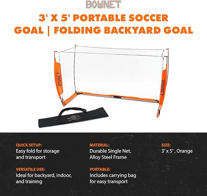 Bownet Portable Soccer Goal – Folding Pop Up Soccer Net for Training & Practice, Indoor/Outdoor, w/Carry Bag