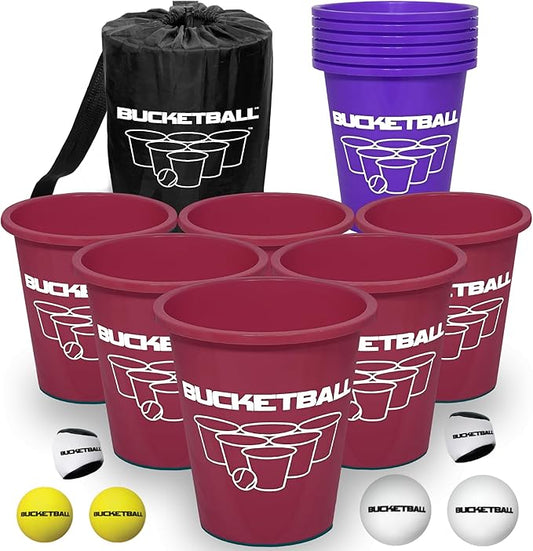 BucketBall | Team Color Edition | Combo Pack (Maroon/Purple): Original Yard Pong Game: Best Camping, Beach, Lawn, Outdoor, Family, Adult, Tailgate, Jumbo, Giant Game