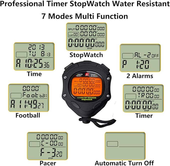Digital Stopwatch Timer with Back Light Stop Watch 0.001second Timing|100 Lap Memory,Large dispaly Alarm Clock for Coach Sports Swimming Running Marathon Competition(100LAP(Back Light))