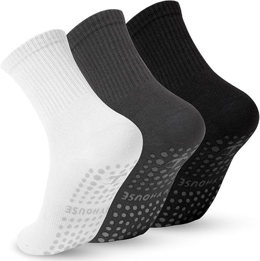 Ivyhouse Pilates Yoga Socks with Grips for Women - Crew Length Ballet Barre Socks - Sticky Workout Hospital Socks