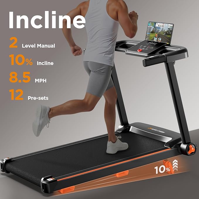 Treadmills for Home, 3.0HP Quiet Brushless Foldable Treadmill with Incline, Small Space Portable Running Walking Machine, 300 Lbs Capacity with Bluetooth APP & Pulse Monitor