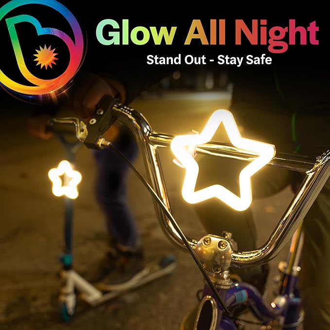 Brightz BadgeBrightz Star Shaped LED Bike Light - Cute Bike Accessories for Girls, Boys & Adults - Cool Accessory for Bikes & Scooters - Easily Attaches to Frame or Handlebar - 4.75-inch