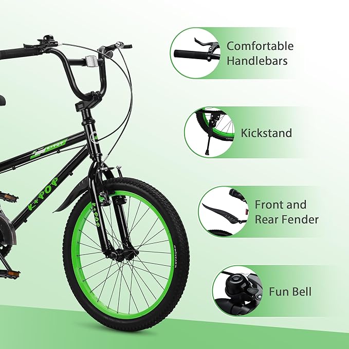 20 Inch Freestyle BMX Bike Bicycles, 20 Inch Boys Bikes Kid Bicycle for 7-12 Years Old Kid and Beginner Level Rider, Single Speed, Outdoor Cycling Bike Kids Mountain Bike, Multiple Colors