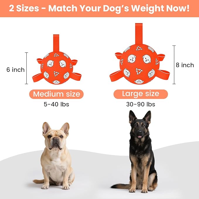 Dog Soccer Ball, Durable Dog Soccer Ball with Straps, Outdoor Puppy Toys for Small Medium Dogs, 6 Inch