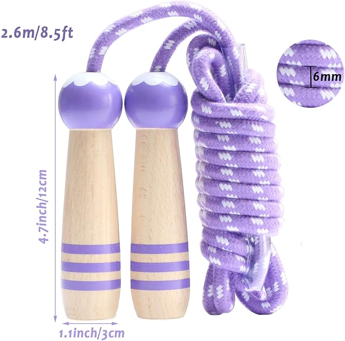 Jump Rope Kids, 7ft Adjustable Cotton Skipping Rope with Wooden Handle for Boys and Girls Fitness Outdoor Exercise