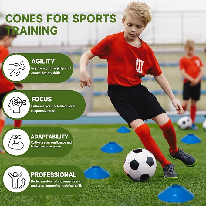 35/65 PCS Agility Soccer Cones for Training, Reusable Sports Cones for Drills with Mesh Bag, Training Cones for Soccer Practice, Football, Basketball - Disc Cones Training Equipment