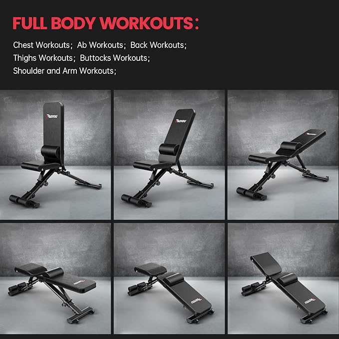 PASYOU Adjustable Weight Bench Full Body Workout Multi-Purpose Foldable Incline Decline Exercise Workout Bench for Home Gym