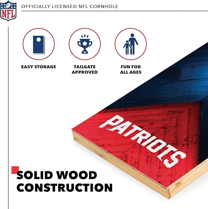 Wild Sports NFL Football 2' x 4' Regulation Size Solid Wood Cornhole Set with Direct Print HD Team Graphics Great Gift for Any Football Fan! Bean Bag Toss Family Outdoor Game