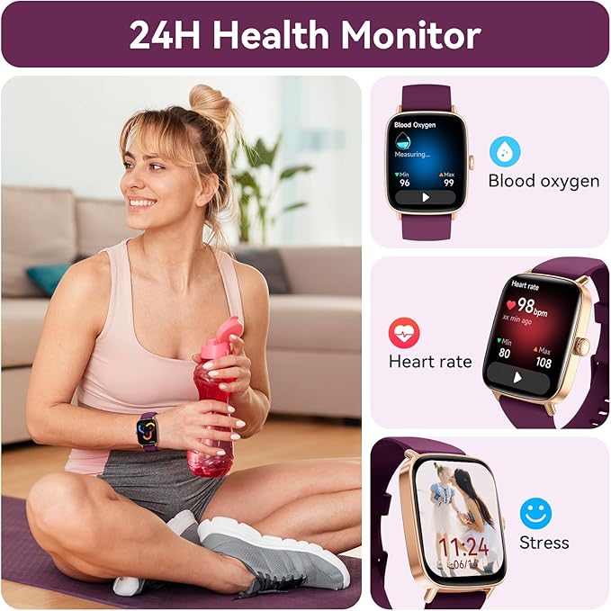 Tensky Smart Watch for Women Android & iPhone, 1.85" Touch Screen Fitness Tracker with Answer/Make Call, IP68 Waterproof 24/7 Sleep/Health Monitor, Pedometer, 100+ Sport Modes (2 Bands)