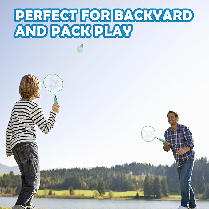 JOY SPOT! Kids Badminton Rackets Set with Soft Grip, Oversize & Lightweight Shuttlecocks Racquet with Carry Bag for Children Youth, 2 Player Sport Game for Indoor Outdoor Backyard