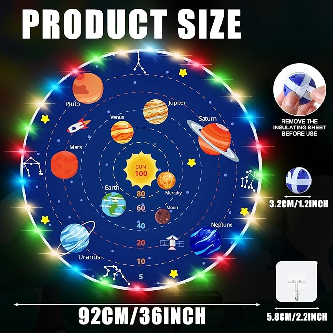 36 Inch Large LED Dart Board Double Sided Dartboard with 20 LED Sticky Balls Planet Giant Dartboard Shooting Toys Indoor Outdoor Sport Toys Dartboards Party Game Toy Birthday Gifts