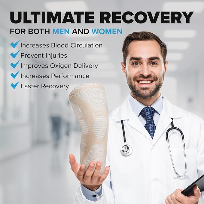 POWERLIX Knee Compression Sleeve (Pair) - Best Knee Brace for Knee Pain for Men & Women – Knee Support for Running, Basketball, Volleyball, Weightlifting, Gym, Workout, Sports