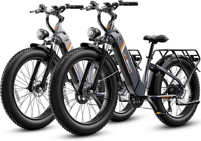 Jasion Thunder Electric Bike, 1500W Peak Motor, 30+MPH Max Speed & 80 Miles with 486Wh Removable Battery, APP Control Ebike for Adults, Hydraulic Brakes, Front Suspension, 26'' x 4'' Fat Tire Bicycles