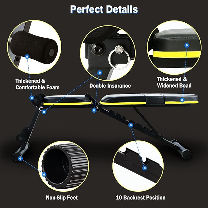 Adjustable Weight Bench, Foldable Workout Benches for Home Gym, 10 Backrest Position Exercise Bench for Strength Training, Upgraded Thickened Steel Support Max Capacity 700LBs