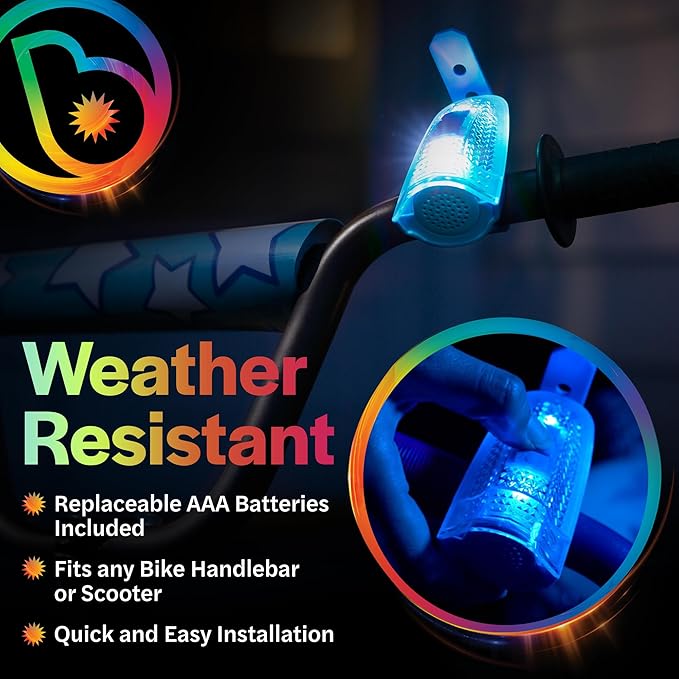 Brightz HornBrightz Light Up LED Bike Horn Light - 12 Unique Sound Effects - Bike Bell, Ring, Police Siren, Fire Engine, Trucker Horn, Backup Beep, Motorcycle, Magic Wand, Cat, Dog, Cow, Horse