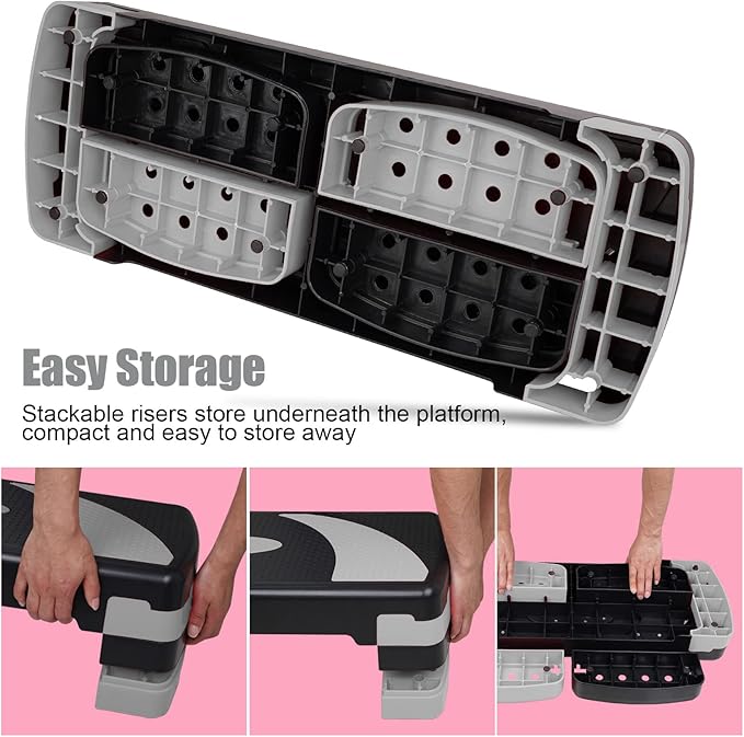 Exercise Workout Aerobic Step Platform Trainer, 31" Aerobic Stepper with 4"-6"-8" Adjustable Height Risers
