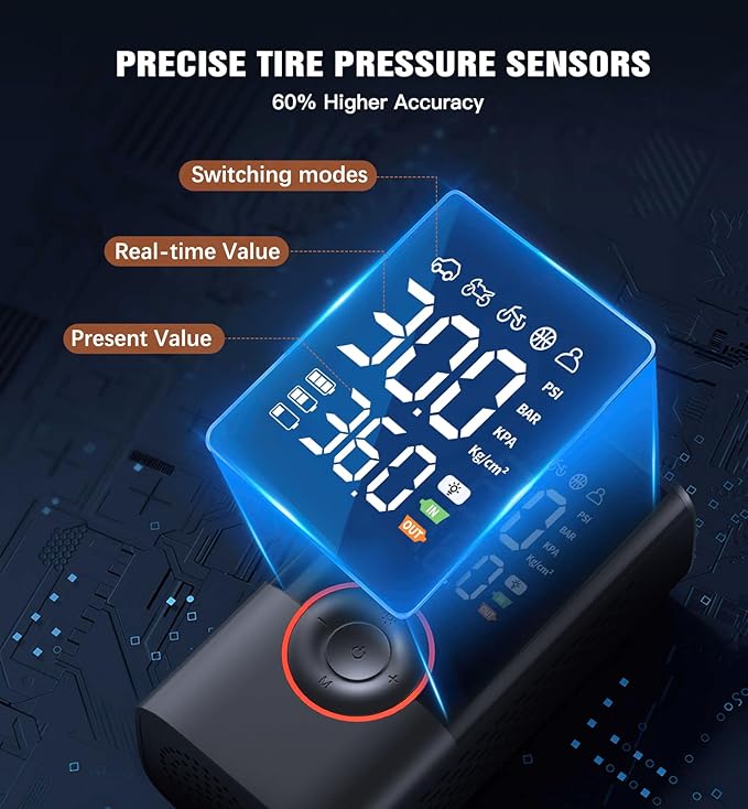 Tire Inflator Portable Air Compressor Portable Cordless Mini Air Pump with Digital Pressure Gauge Inflater 150PSI Fast Inflation and Auto Shutoff Function Tires Pump for Cars Motorcycles Bikes Balls