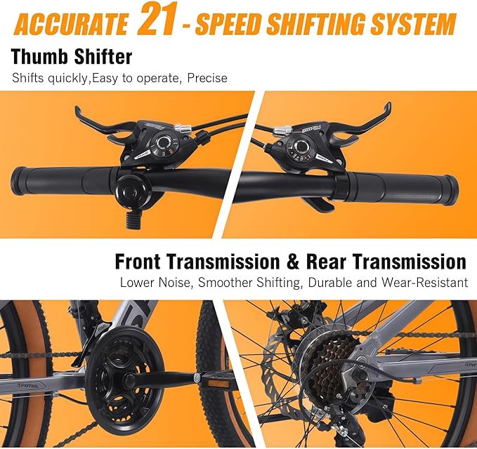 SPATIAL Mountain Bike, 24/26/27.5/29 inch Outdoor Cycling Bike,21/8 Speed Lightweight Aluminum Frame | Dual Disc Brakes,Adjustable Ergonomic Seat for Men Women Adult,MTB Bicycle