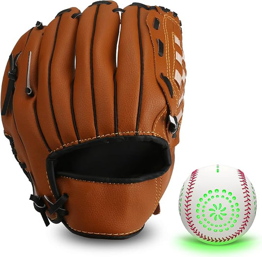 Kids Baseball Glove with Light Up Baseball/LED Rechargeable, 9 Lighting Modes Official Size Leather Weighted Glow Baseballs for Day Night, Sport Toys Games Gifts for Youth Boys