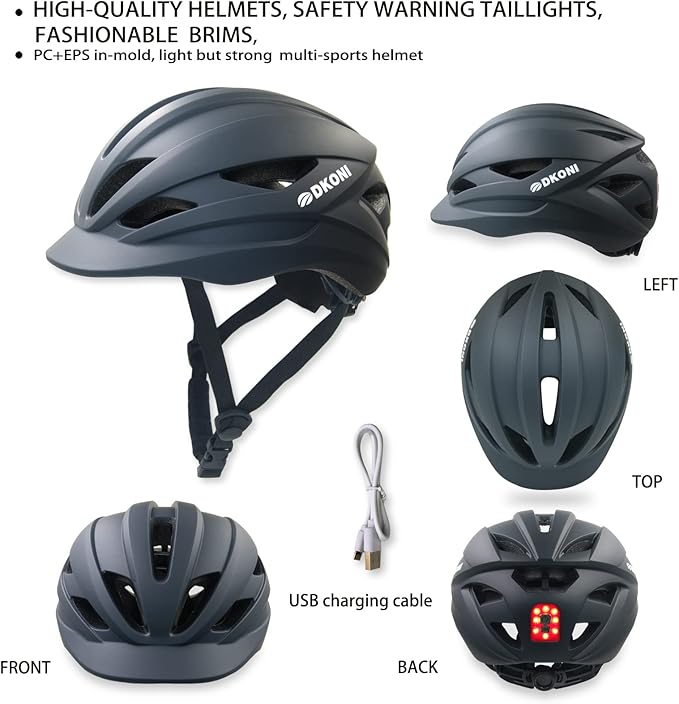 Bike Helmet Adult Urban:Bicycle Helmet for Men Women with USB Charge Detachable Taillight Helmets for Commuter Cycling Scooters