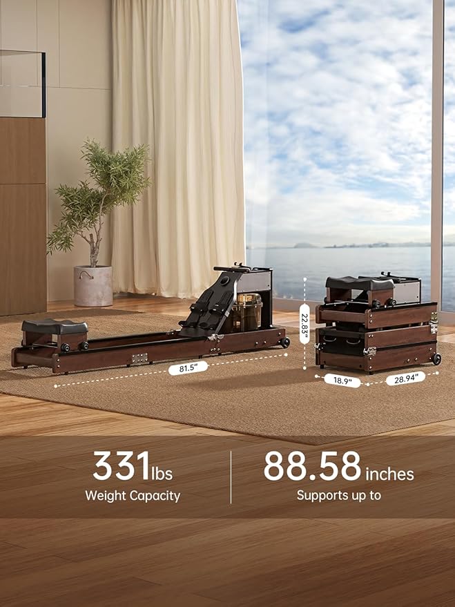 Magnetic/Water Row Machine for Home Rower 331LB Weight Capacity, Folding Rowing Machine with LED Monitor, App Supported, Tablet Holder, Comfortable Seat, Trifold Home Rowing Machine