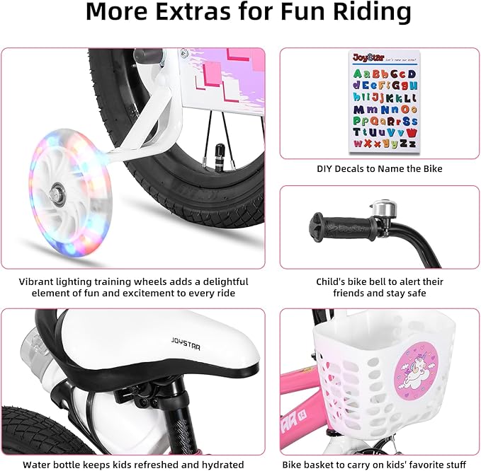 JOYSTAR Pluto 12 14 16 18 20 Inch Kids Bike with Light Up Training Wheels, Kids' Bicycle for Boys Girls Age 3-12 Years, Children Bikes, Multiple Colors