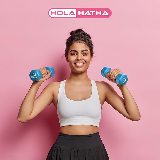 HolaHatha 2, 3, 5, 8, and 10 Pound Neoprene Dumbbell Free Hand Weight Set with Rack, Ideal for Home Exercises to Gain Tone and Definition, Pastel