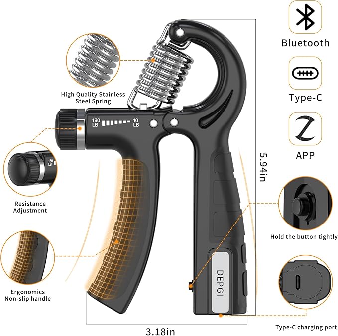 DEPGI Smart Grip Strength Trainer with App, Digital Hand Gripper with 10-130LB Resistance for Muscle Building & Injury Recovery（2 Pack)