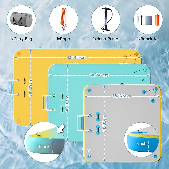 Specraft Inflatable Floating Dock, Non-Slip Air Dock Platform loating Island Raft with Rope Ladder for Pool Lake Beach Ocean