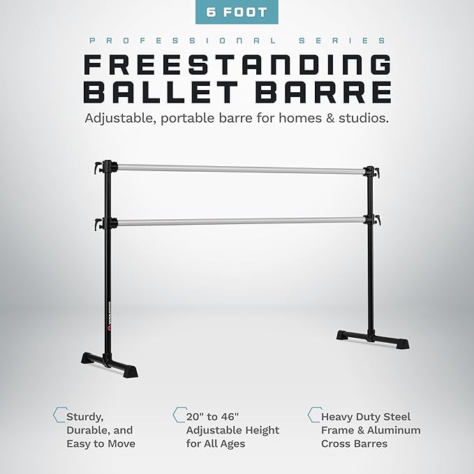VITA Barre Portable Freestanding Double Ballet Barre, Professional | Adjustable Height, Made in USA, Home or Gym Exercise Equipment for Kids & Adults | Dance, Fitness, Pilates