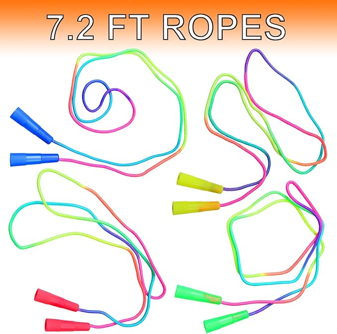 Elcoho 10 Pack Kids Rainbow Jump Rope Set Jumping Ropes Vibrant Skipping Ropes for Kids Outdoor Fun, Party Favors, 7.2 Feet