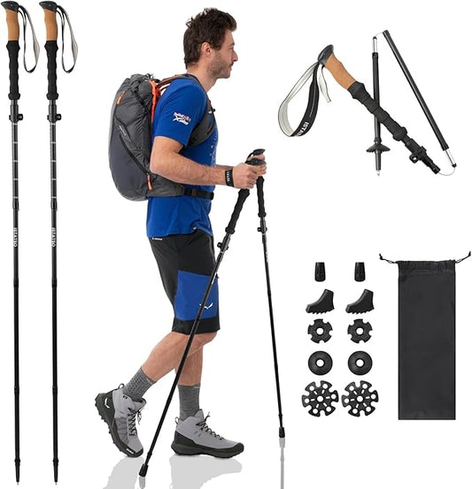 Portable Foldable Hiking Poles, 7075 Aluminum Adjustable Walking Sticks with Quick - Lock, Ideal for Hiking, Camping, and Mountain Trips 2pc Trekking Poles