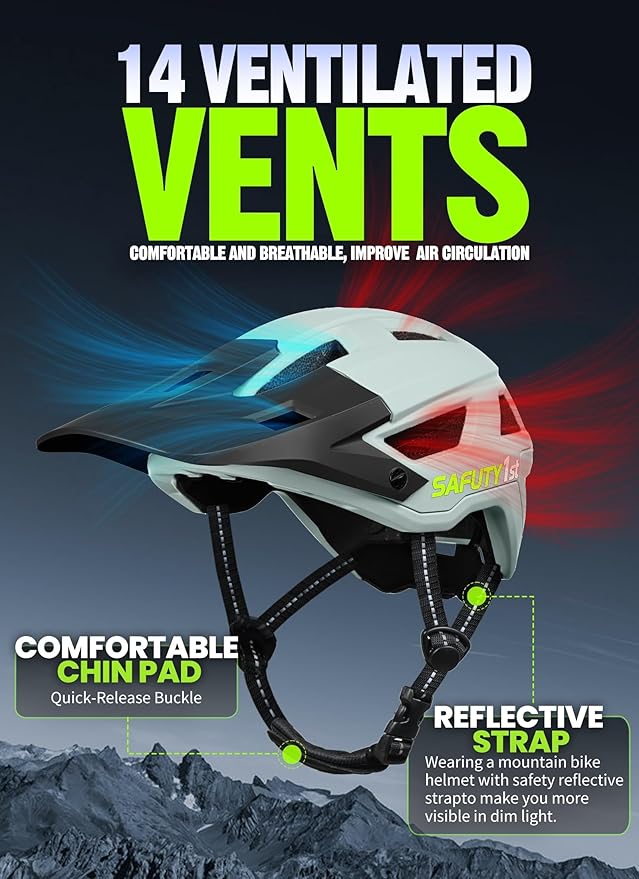 Mountain Bike Helmet for Adults & Youth Lightweight Impact-Resistant with Adjustable Dial & Removable Visor Unisex Helmet for Mountain Biking Bicycle Clcying