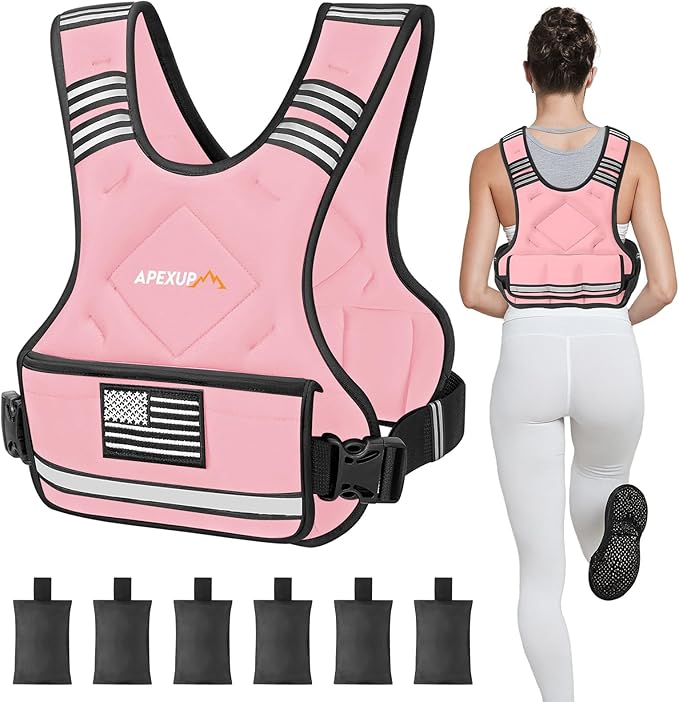 APEXUP Adjustable Weighted Vest, 4-10lb/12-18lb/20-32lb Vest with 6 Ironsand Weights and Large Pocket, Weight Vest for Men Women Strength Training, Running, Walking
